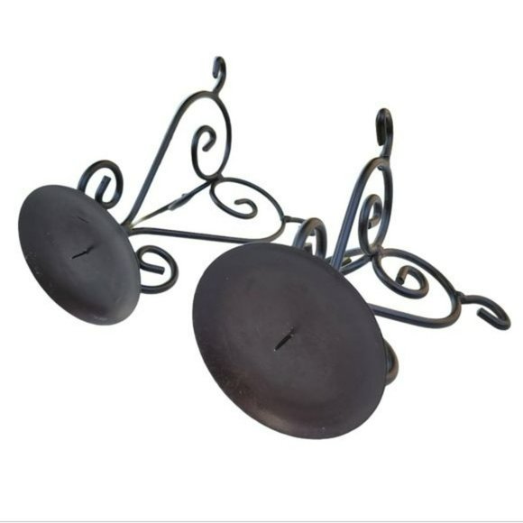Set of Two Classic Wrought Iron Dark Brown Metal Candle Holder - Picture 2 of 16